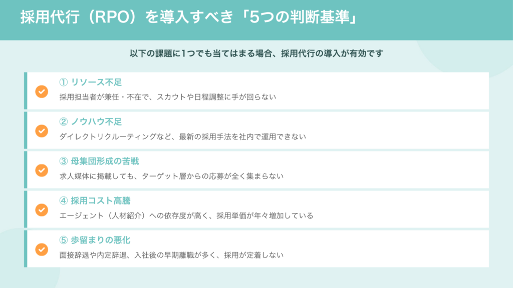 採用代行(RPO)を導入すべき「5つの判断基準」